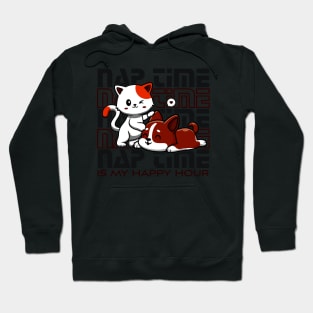 cat and dog naptime is my happy hour, Kawaii Cute kitty and puppy sleeping Hoodie